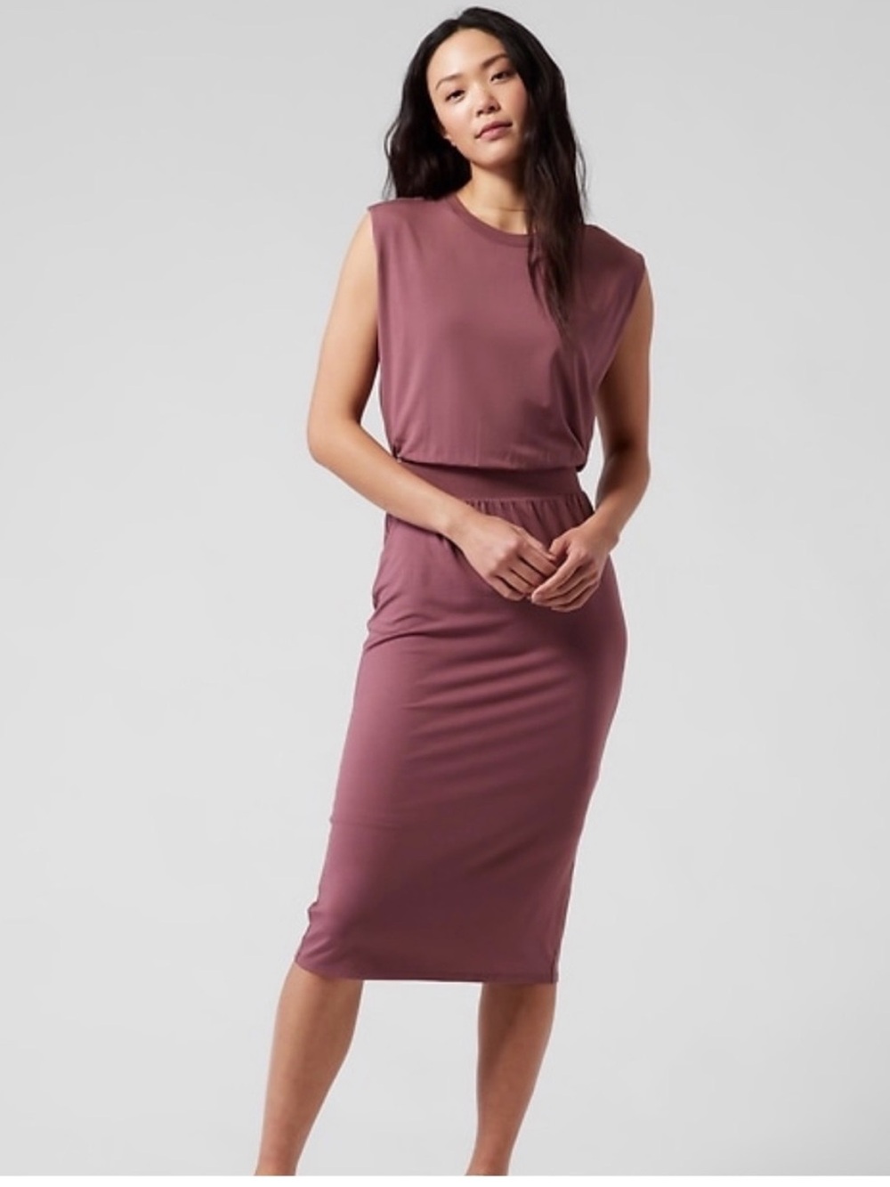 Athleta Santorini Cinch midi dress mauve pink small